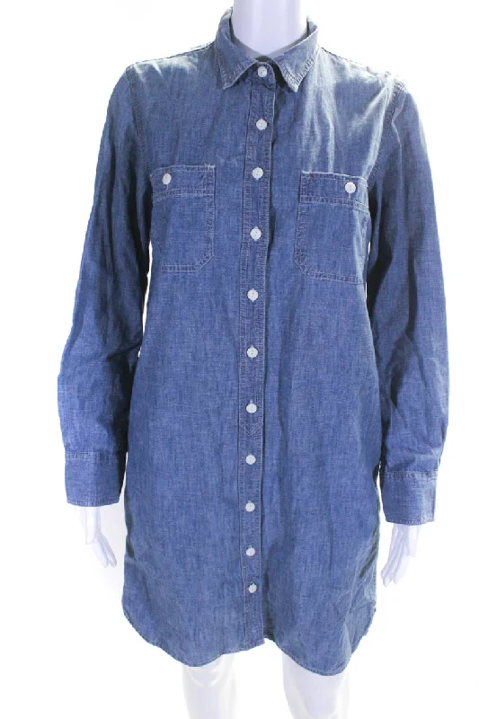 ladies-shirt-dress-black-tailored-J Crew Womens Long Sleeve Denim Mini Button Up Shirt Dress Blue