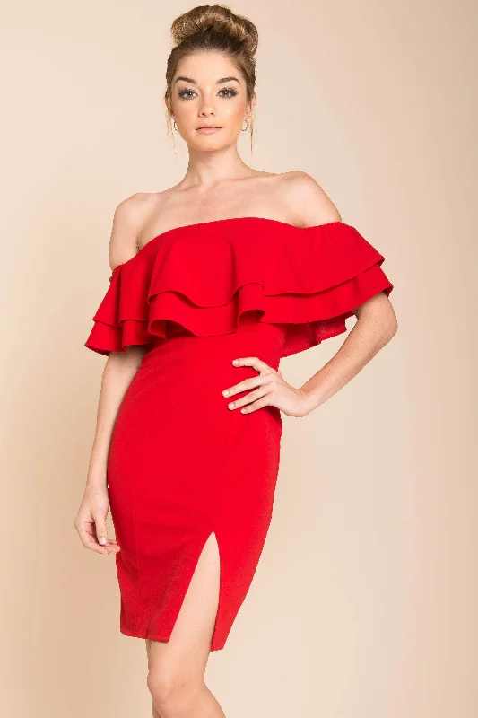 Women's bodycon dress New Year -Manilla Ruffle Bodycon Dress Red