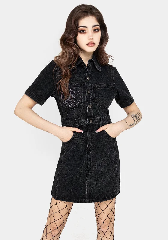 ladies-mini-dress-taupe-twist-Invictus Denim Mini Shirt Dress