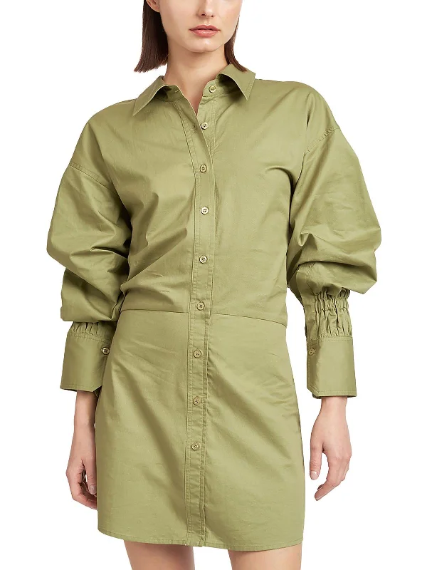 ladies-shirt-dress-soft-texture-Womens Collar Mini Shirtdress