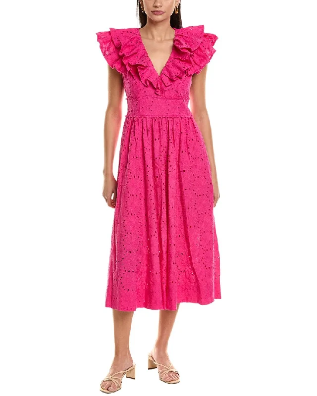 ladies-midi-dress-burgundy-bloom-Ted Baker Ruffle V-Neck Midi Sundress