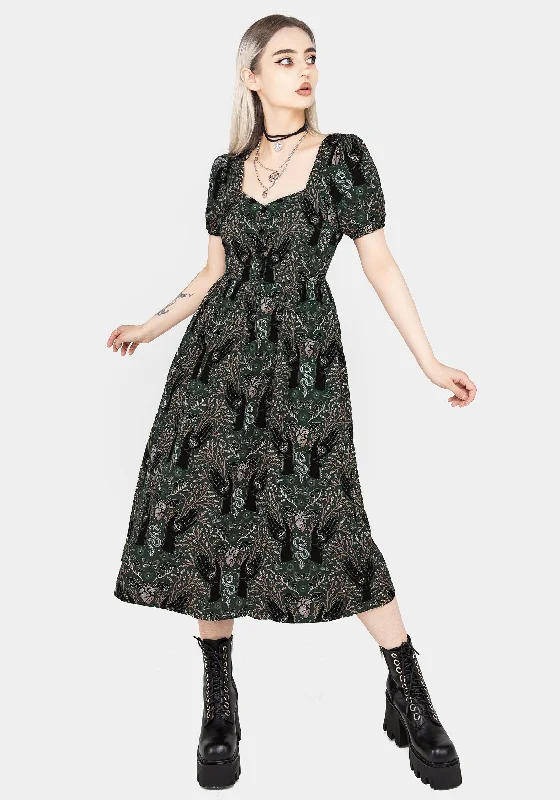 ladies-midi-dress-versatile-vision-Hemlock Button Front Midi Dress - Green