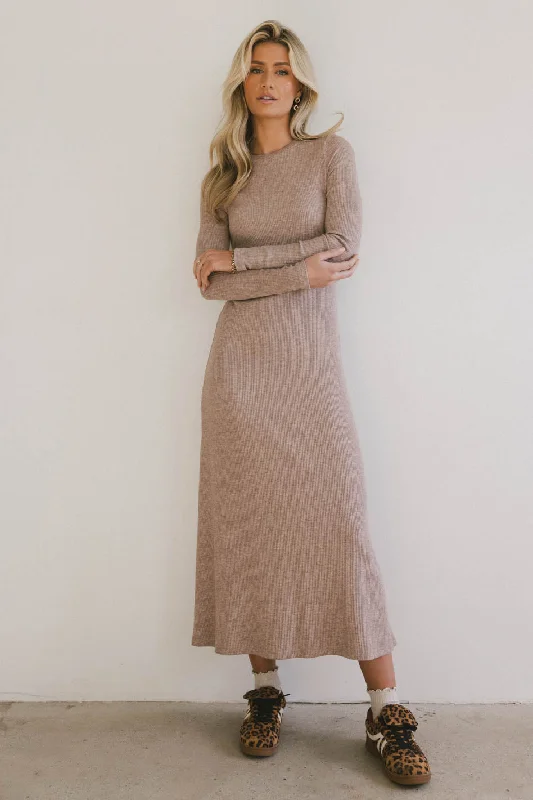 Women's maxi dress bloom ripple -Lynette Ribbed Maxi Dress in Taupe