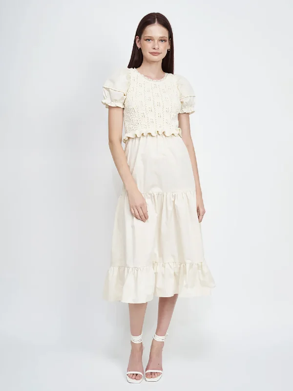 ladies-midi-dress-subtle-sweep-En Saison Aleah Mixed Media Ruffle Midi Dress