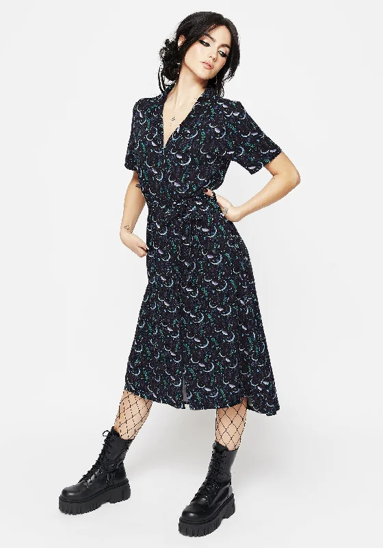 ladies-midi-dress-salmon-sweep-Diana Moon Moth Midi Shirt Dress