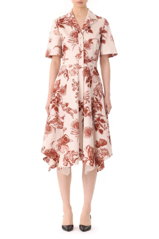 ladies-shirt-dress-soft-texture-Forest Floral Printed Shirtdress With Handkerchief