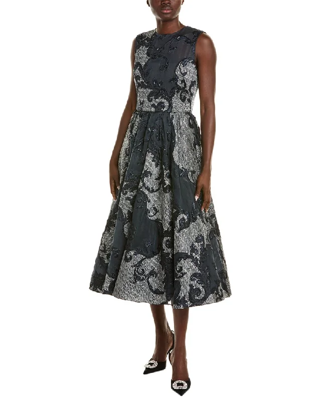 ladies-midi-dress-mesh-majesty-Oscar de la Renta Chevron Scroll Fil Coupe Silk-Blend Midi Dress