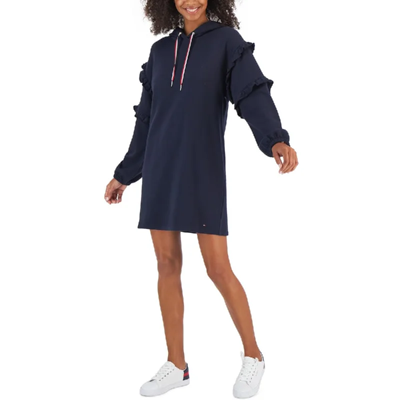 ladies-shirt-dress-fresh-look-Womens Hooded Ruffled Sweatshirt Dress