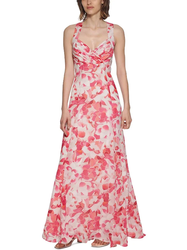 Women's maxi dress tune flow -Womens Floral Print Maxi Evening Dress