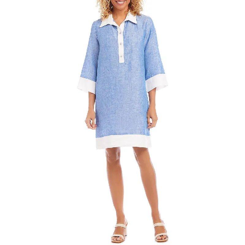 ladies-shirt-dress-padded-shoulder-Womens Shirtdress Mini