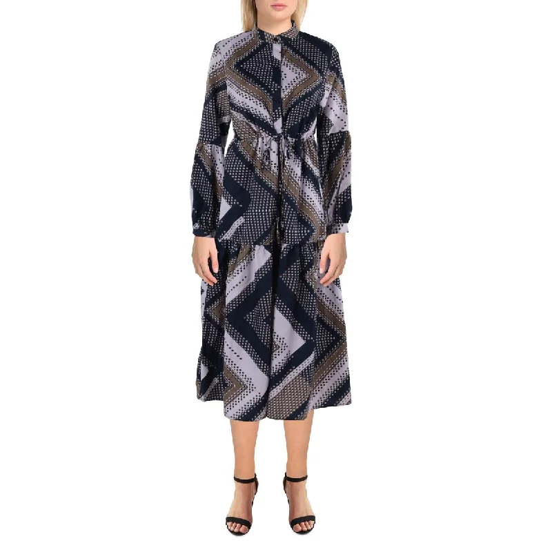 ladies-shirt-dress-cowl-neck-Womens Printed Button-Down Shirtdress