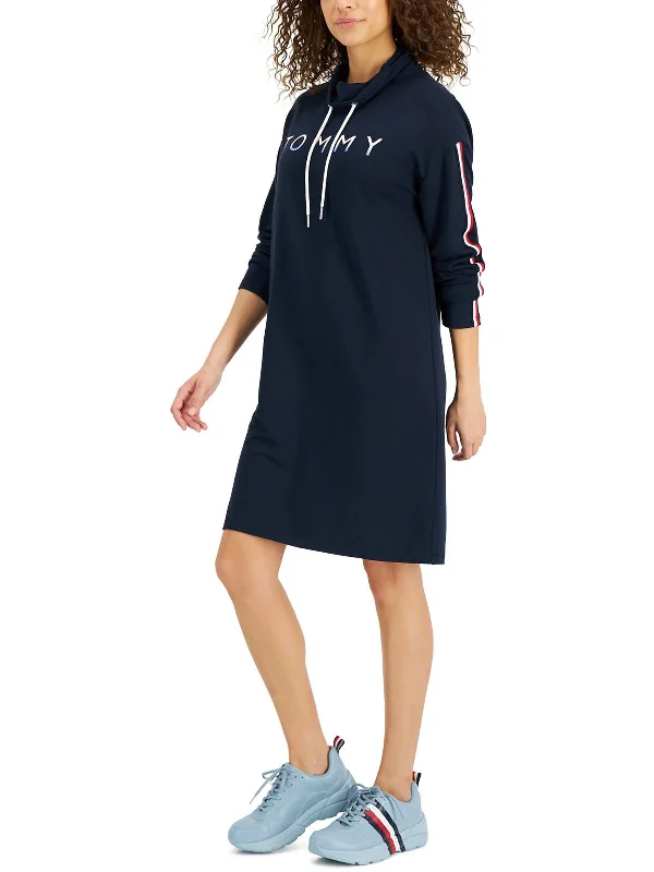 ladies-shirt-dress-monochrome-Womens Above Knee Drawstring Sweatshirt Dress