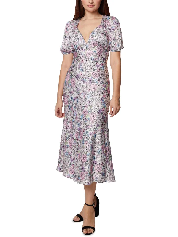 ladies-midi-dress-cocktail-chic-Womens Floral Print Long Midi Dress