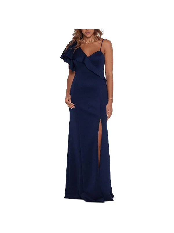 Women's maxi dress zip flow -Womens Ruffled Maxi Evening Dress