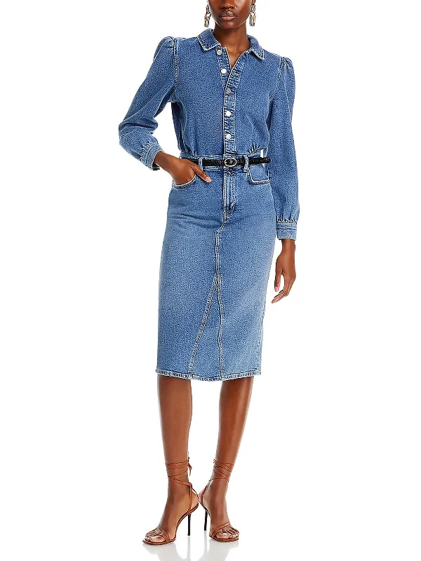 ladies-shirt-dress-tassel-detail-Beverly Womens Long Sleeve Denim Shirtdress