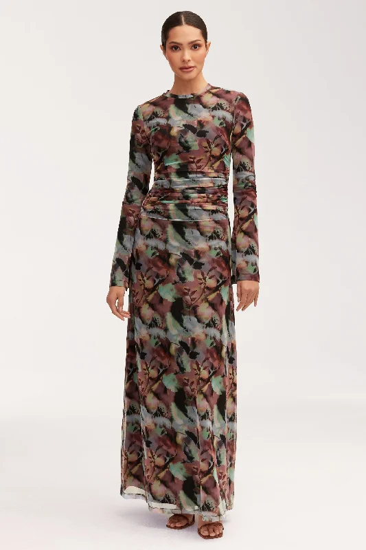 Women's maxi dress rich drift -Adelina Rouched Maxi Dress - Floral Tie Dye