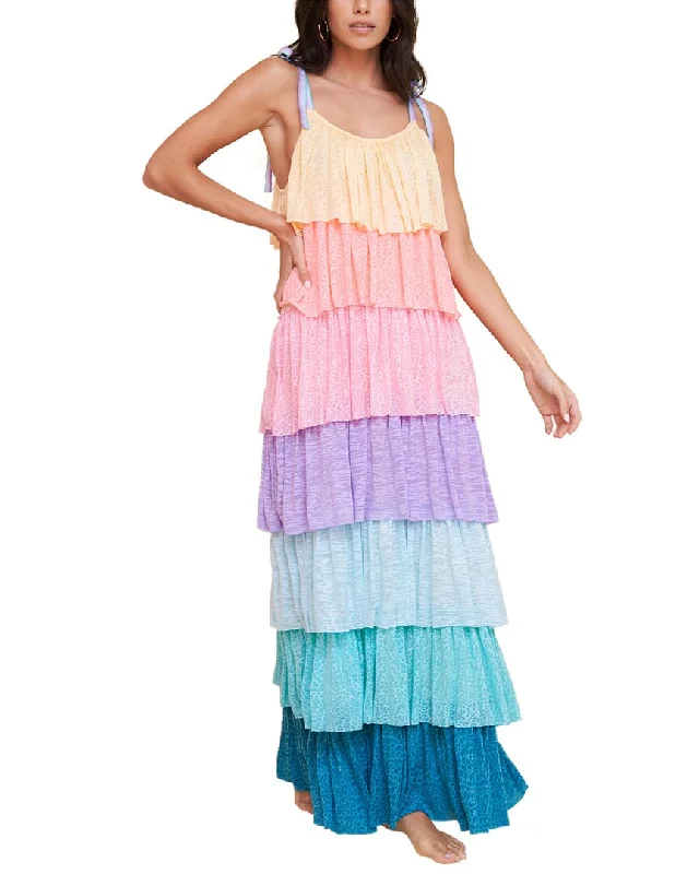 Women's maxi dress petal flow -Pitusa Rainbow Tiered Maxi Dress