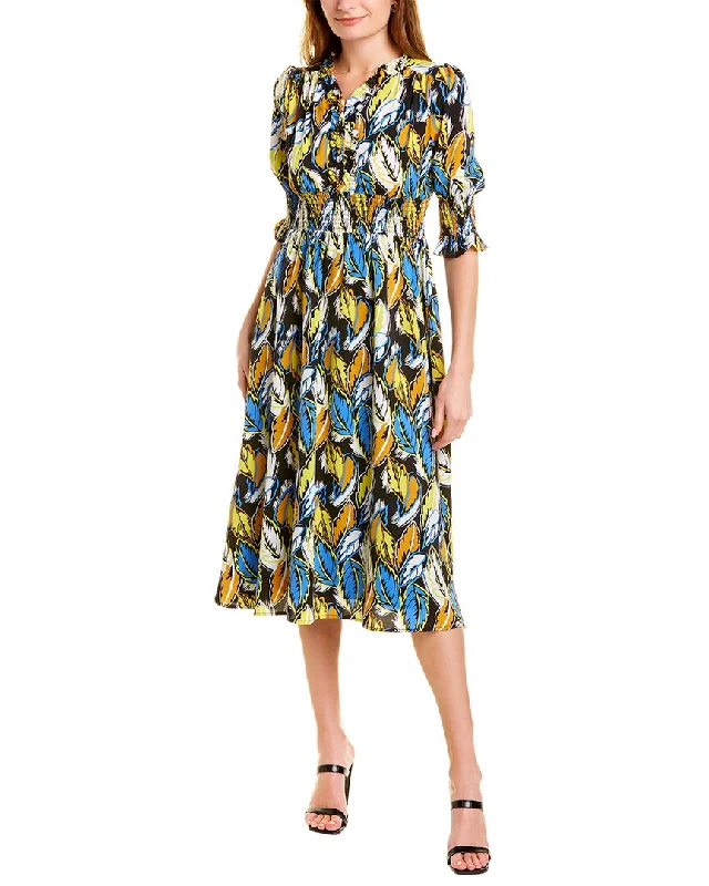 ladies-midi-dress-cut-out-couture-Gracia Colorful Leaves Print Midi Dress