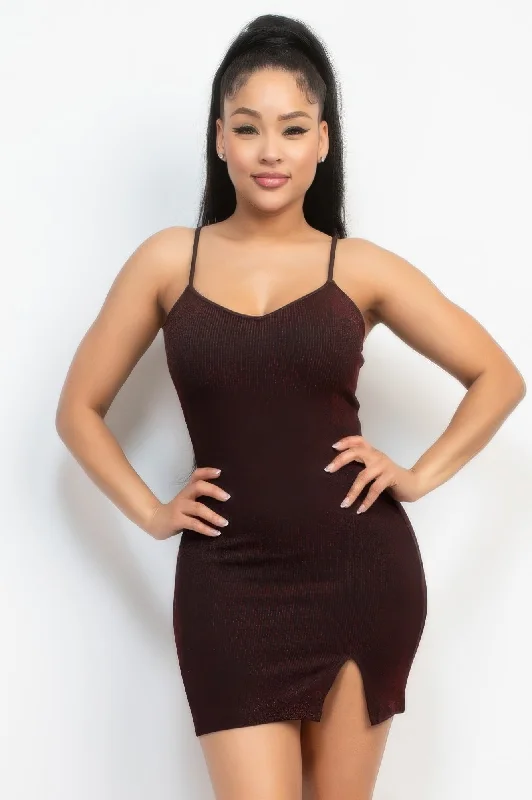 Women's bodycon dress keyhole -Glittered bodycon slit dress