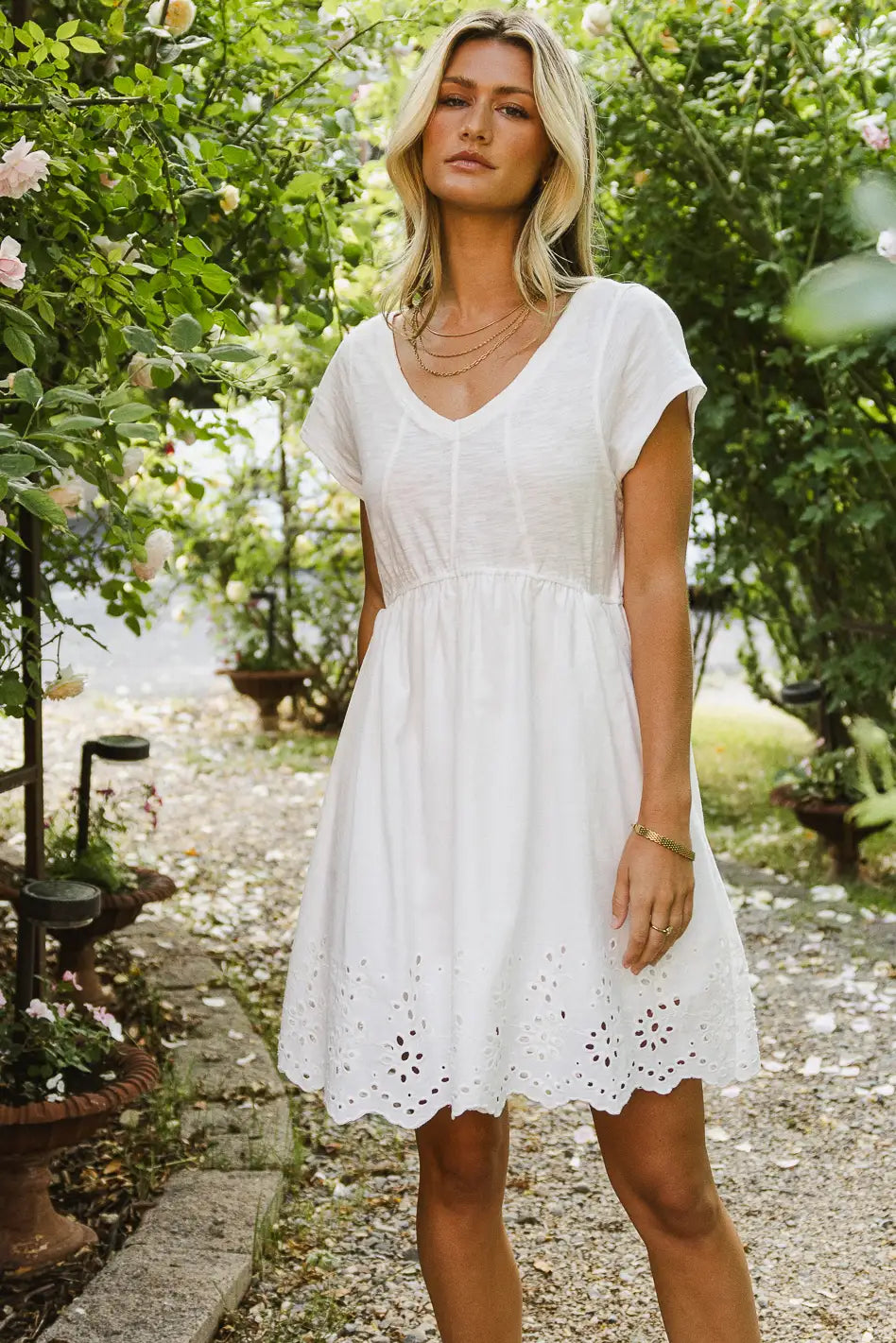 ladies-mini-dress-embroidered-edge-Aria Eyelet Lace Mini in White - FINAL SALE