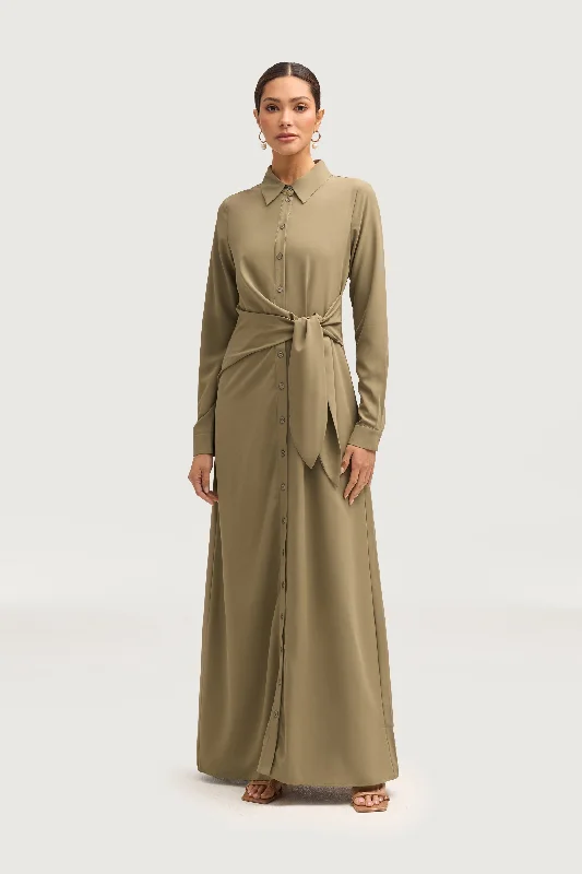 Women's maxi dress bump flow -Sandra Side Tie Maxi Dress - Za'atar