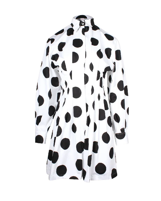 ladies-shirt-dress-royal-regal-Carolina Herrera Oversized Polka Dot Shirt Dress in White and Black Cotton