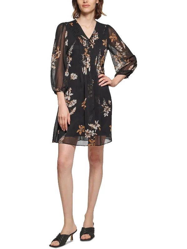 ladies-mini-dress-shimmer-shake-Womens Mini Floral Print Shift Dress