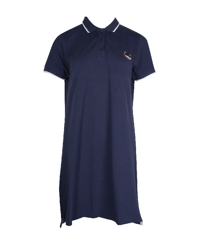 ladies-shirt-dress-classic-design-Kenzo Tiger Embroidered Polo Shirt Dress in Navy Cotton