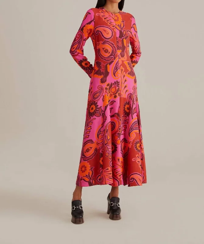 Women's maxi dress loose flow -Women's Maxi Dress In Bold Floral Pink