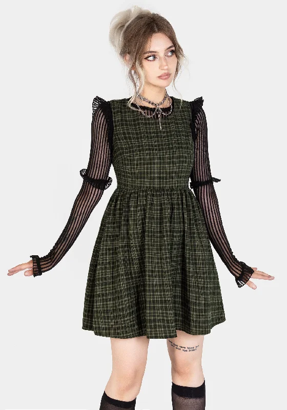 ladies-mini-dress-olive-oomph-Sabine Check Mini Skater Dress