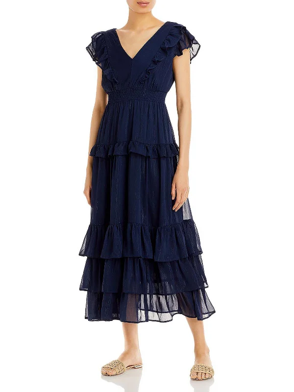 Women's maxi dress peek sweep -Womens Tiered Long Maxi Dress