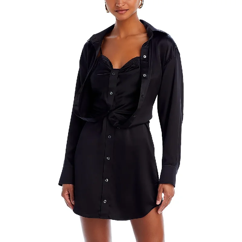 ladies-shirt-dress-edgy-design-Womens Silk Button Front Shirtdress