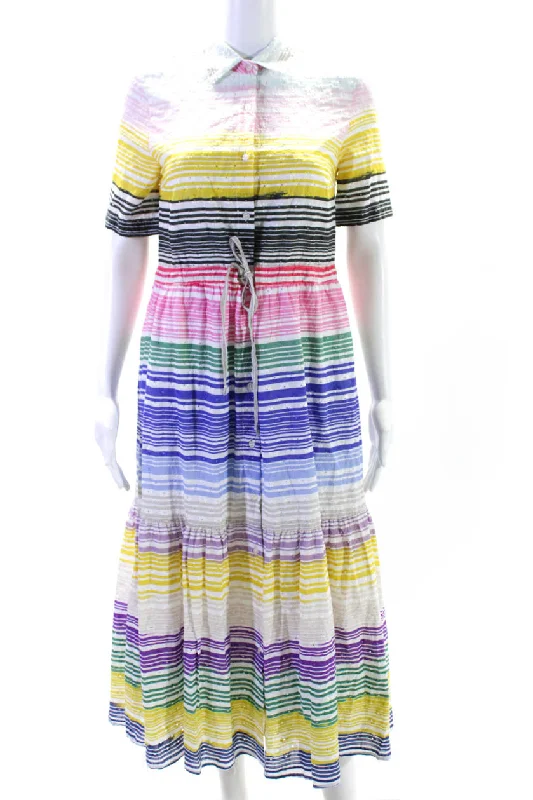 ladies-shirt-dress-chiffon-flow-Vilagallo Womens Embroidered Striped Short Sleeve Shirt Dress Multicolor IT 36