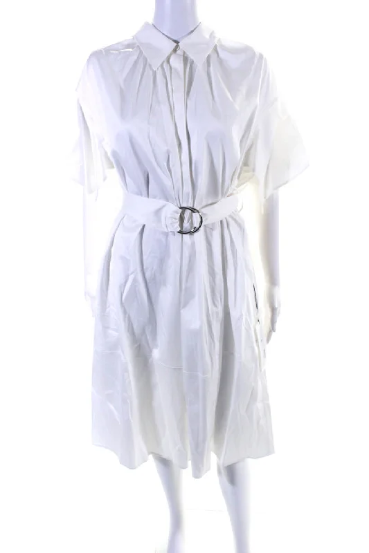 ladies-shirt-dress-effortless-style-Adeam Womens Belted Shirt Dress White