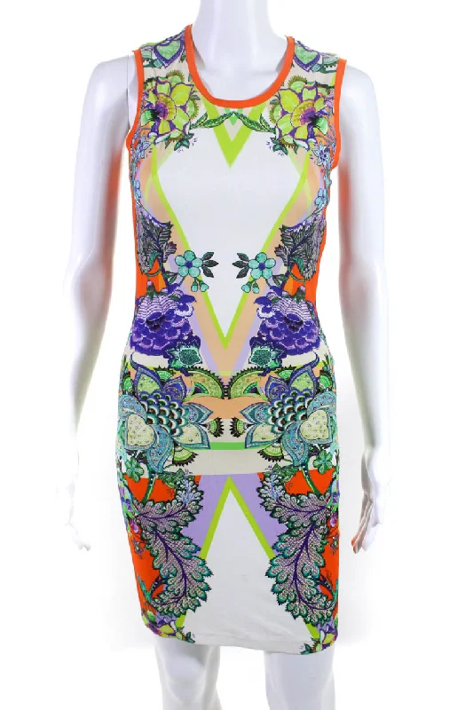 Women's bodycon dress cocktail -Roberto Cavalli Women's Floral Print Knee Length Bodycon Dress Orange