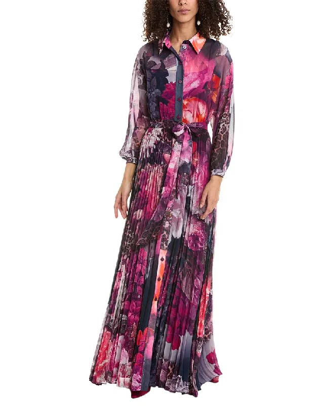 Women's maxi dress coy elegance -Teri Jon by Rickie Freeman Maxi Shirtdress