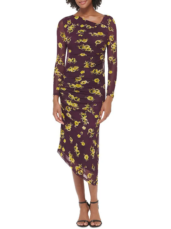 Women's bodycon dress lightweight knit -Womens Floral Midi Bodycon Dress