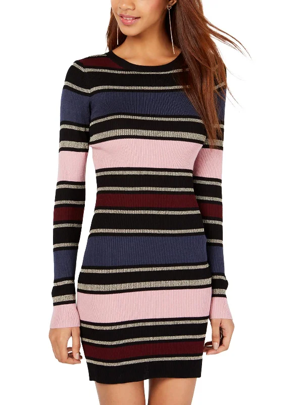 ladies-midi-dress-formal-finesse-Juniors Womens Striped Midi Sweaterdress