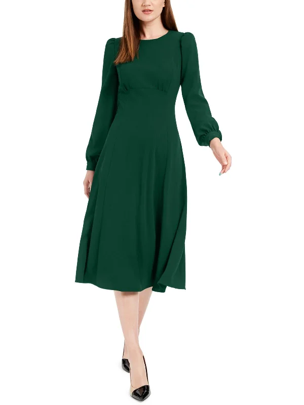 ladies-midi-dress-polka-prance-Womens Crewneck Midi Wear to Work Dress