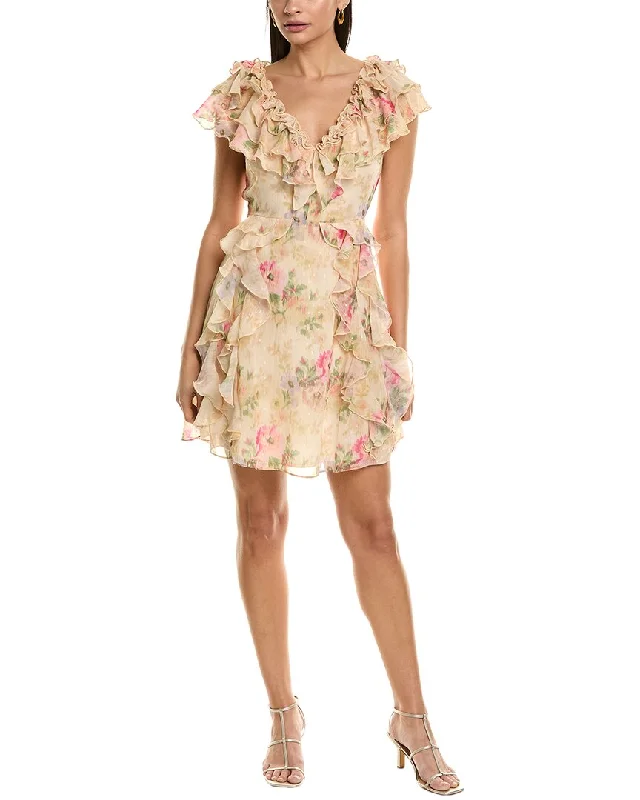 ladies-mini-dress-white-whiz-Ted Baker Frilled V-Neck Mini Dress