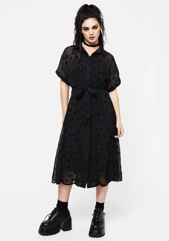 ladies-midi-dress-cut-out-couture-Bones Flocked Pintuck Chiffon Midi Shirt Dress