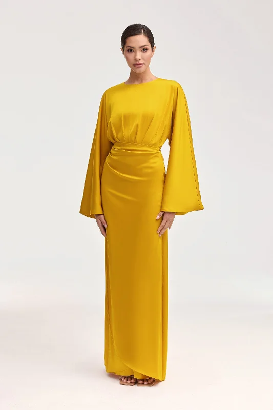 Women's maxi dress loud ripple -Cedra Satin Wrap Maxi Dress - Honey