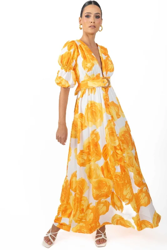 Women's maxi dress egg flow -Verona Maxi Women's Floral Dress Yellow