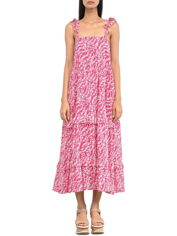 ladies-midi-dress-ruched-rapture-Penelope Womens Cotton Floral Midi Dress