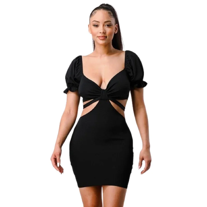 Women's bodycon dress designer -Lux Side Cutout W/ Back Tie Detail Bodycon Dress