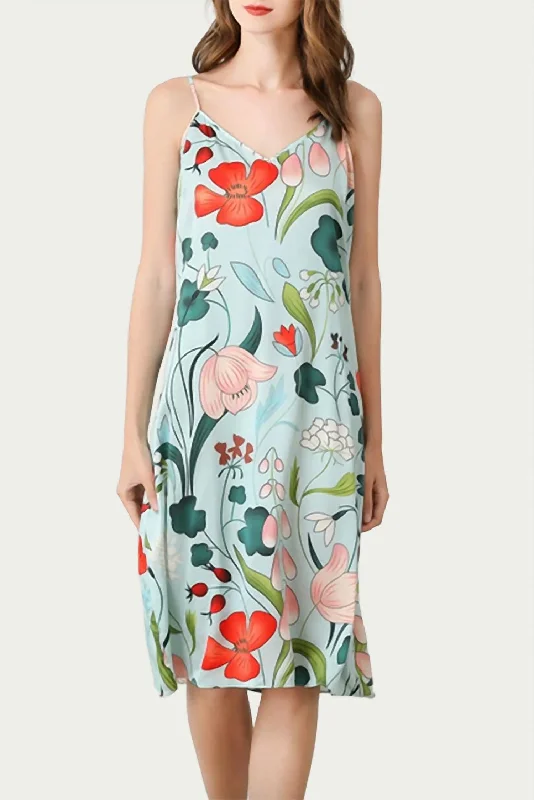 ladies-midi-dress-social-sweep-Mulberry Floral-Print Silk Midi Slip Dress In Sky Blue