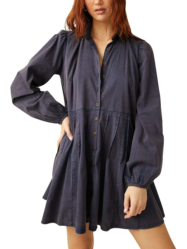 ladies-shirt-dress-button-front-Marvelous Mia Womens Mini Pintuck Shirtdress