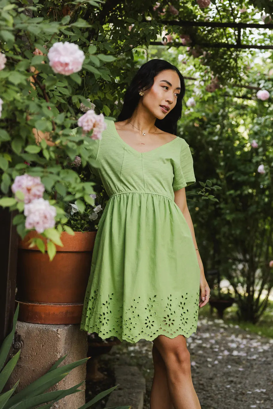 ladies-mini-dress-glitter-gusto-Aria Eyelet Lace Mini in Green - FINAL SALE