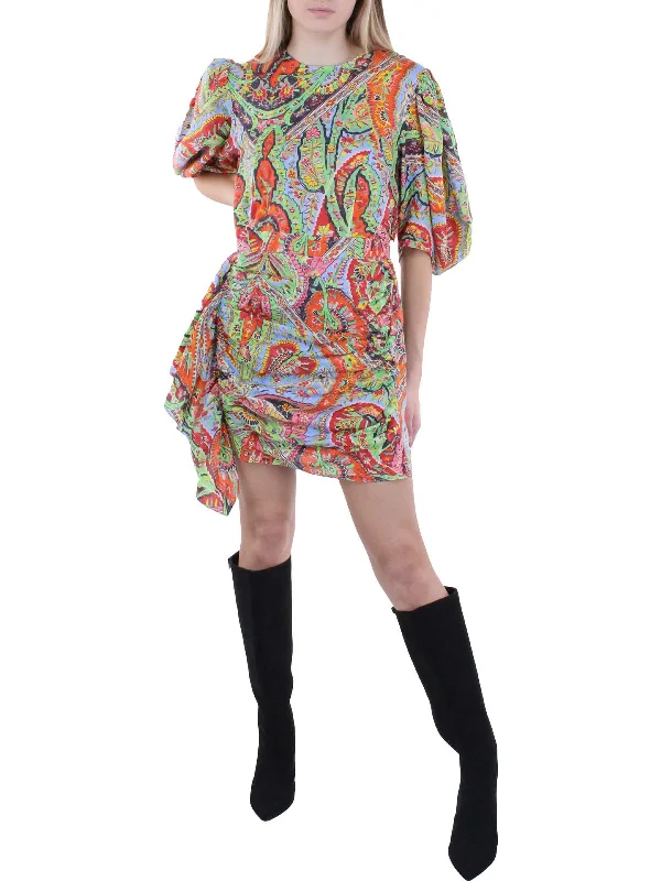 ladies-mini-dress-puff-sleeve-prance-Pia Womens Printed Short Mini Dress