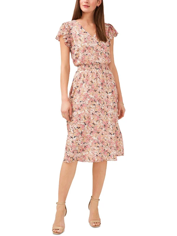 ladies-midi-dress-orchid-opulence-Petites Womens V-Neck Calf Midi Dress